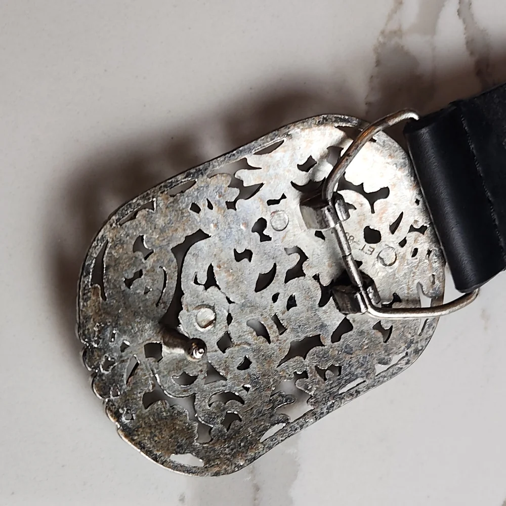 Western Turquoise & Silver Metal Faux Leather Belt Size Medium